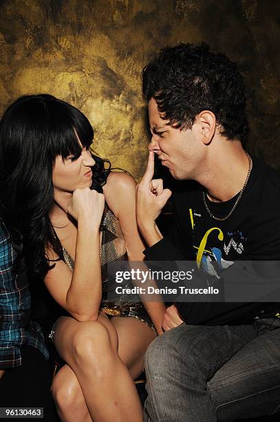 Katy Perry and Gabe Saporta of Cobra Starship attend Haze Nightclub at CityCenter on January 23, 2010 in Las Vegas, Nevada.