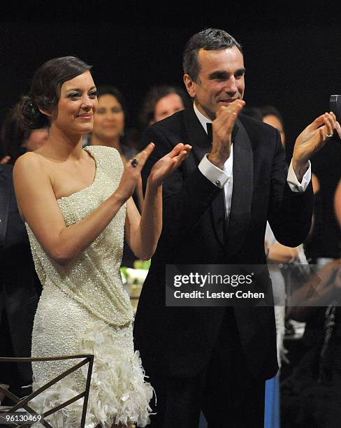 Actors Marion Cotillard and Daniel Day-Lewis attend the TNT/TBS broadcast of the 16th Annual Screen Actors Guild Awards at the Shrine Auditorium on...
