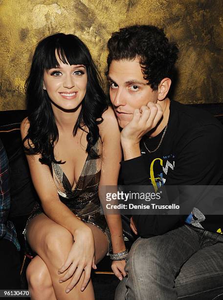 Katy Perry and Gabe Saporta of Cobra Starship attend Haze Nightclub at CityCenter on January 23, 2010 in Las Vegas, Nevada.