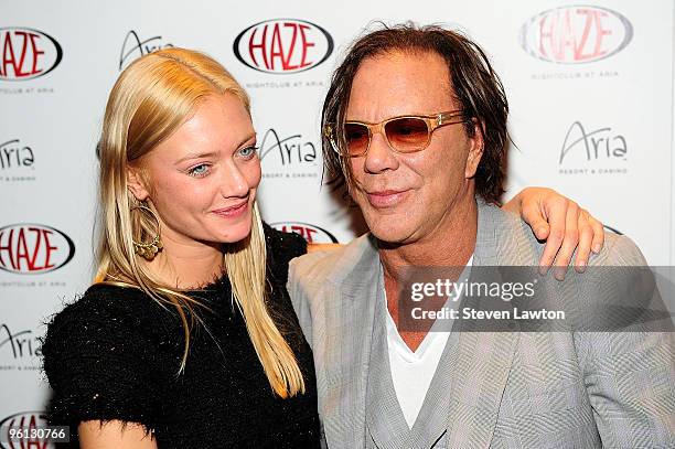 Actor Mickey Rourke and Anastassija Makarenko arrived at Haze Nightclub at the Aria Resort & Casino at CityCenter on January 23, 2010 in Las Vegas,...