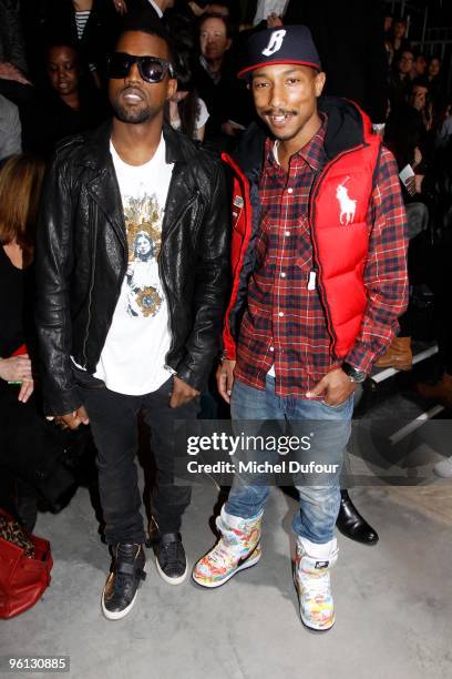 Kanye West and Pharell Williams at the Lanvin fashion show during Paris Menswear Fashion Week Autumn/Winter 2010 at Palais De Tokyo on January 24,...