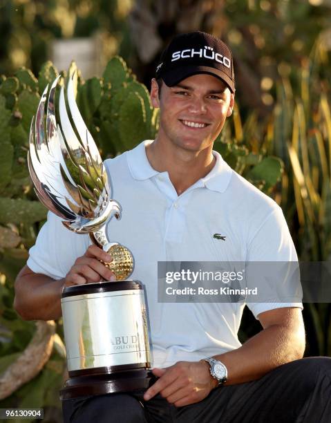 Maritin Kaymer of Germany with the winners trophy after the Abu Dhabi Golf Championship at the Abu Dhabi Golf Club on January 24, 2010 in Abu Dhabi,...