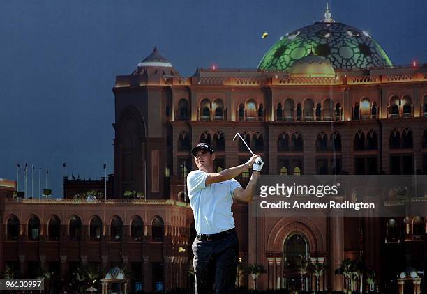 Martin Kaymer of Germany tees off on the 12th hole during the final round of The Abu Dhabi Golf Championship at Abu Dhabi Golf Club on January 24,...