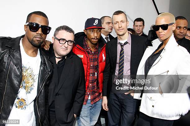 Kanye West, Albert Elbaz, Pharrell Williams, Lucas Ossendrijver and Amber Rose at the Lanvin fashion show during Paris Menswear Fashion Week...