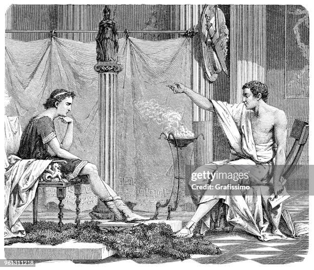 ilustrações, clipart, desenhos animados e ícones de alexandre, o grande tutelado pelo filósofo aristóteles - aristotle