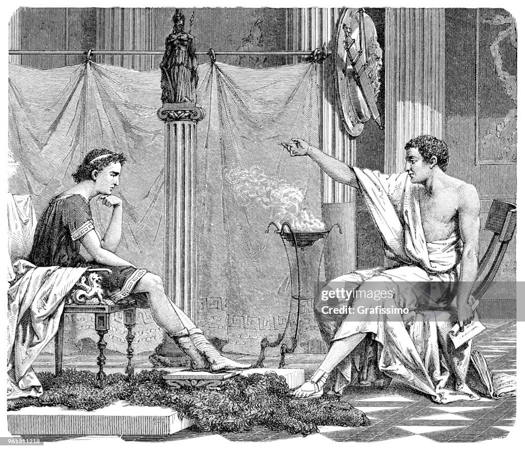 Alexander the Great tutored by philosopher Aristotle