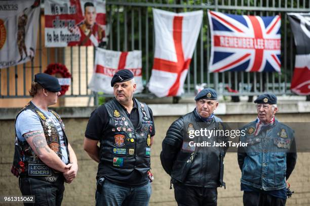 Bikers gather to pay their respects at the site of the murder of Fusilier Lee Rigby on the fifth anniversary of his death on May 22, 2018 in London,...