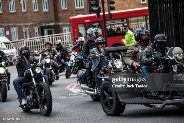 Bikers ride past the site of the murder of Fusilier Lee Rigby to mark the fifth anniversary of his death on May 22, 2018 in London, England....