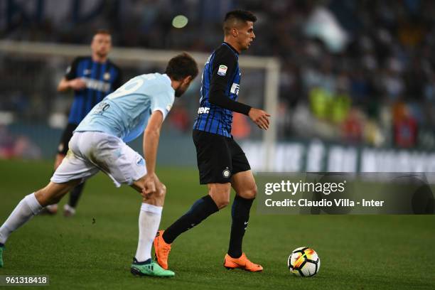 Joao Cancelo of FC Internazionale in action during the serie A match between SS Lazio and FC Internazionale at Stadio Olimpico on May 20, 2018 in...