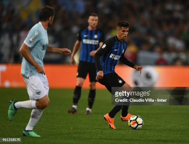 Joao Cancelo of FC Internazionale in action during the serie A match between SS Lazio and FC Internazionale at Stadio Olimpico on May 20, 2018 in...