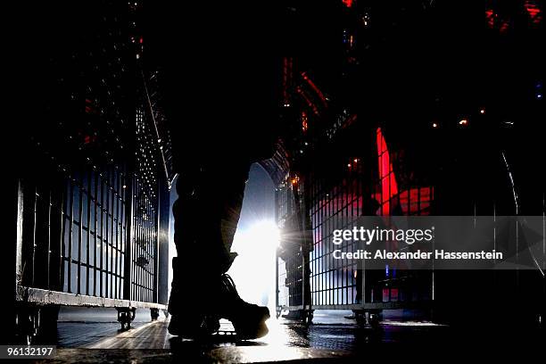 Paul Albers of Nurmberg waits outside the ice ring prior the DEL metch between Thomas Sabo Ice Tigers and Augsburger Panther at the Arena Nuernberger...