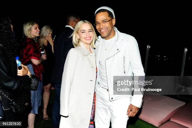 Emilia Clarke and Maxwell attend The Cinema Society With Nissan & FIJI Water Host The After Party For "Solo: A Star Wars Story at Le Bain & Rooftop...