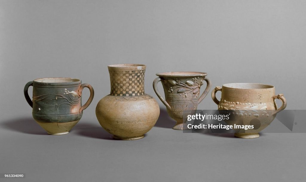 Barbotine Cups And Small Jar