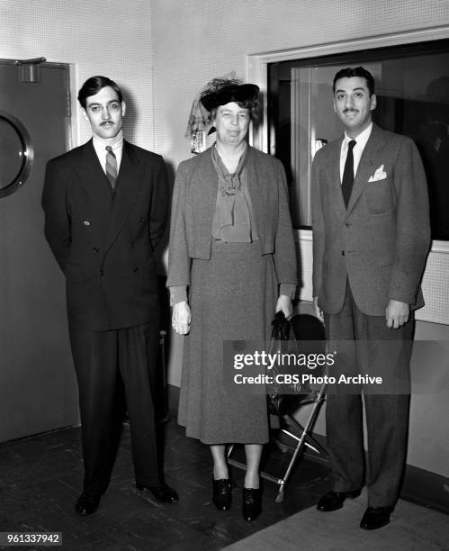 Visiting CBS Radio, First Lady, Mrs. Eleanor Roosevelt , with CBS newsman Robert Trout . New York, NY. September 1, 1939.