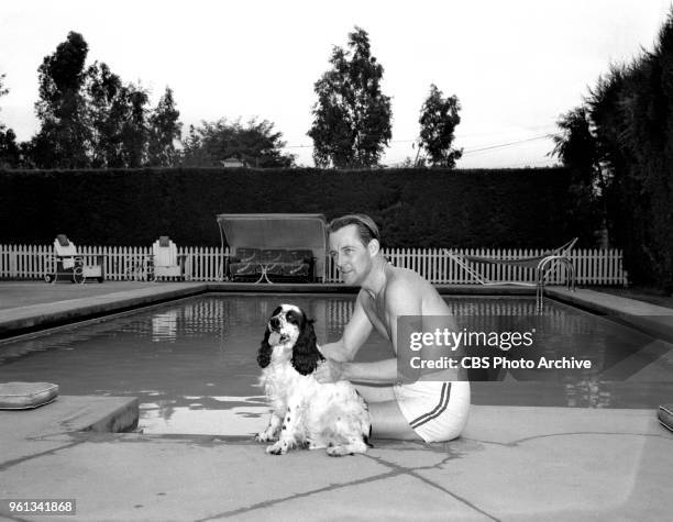 Radio personality and Hollywood gossip columnist Jimmy Fidler, at home and outdoors. Hollywood, CA. September 24, 1939.