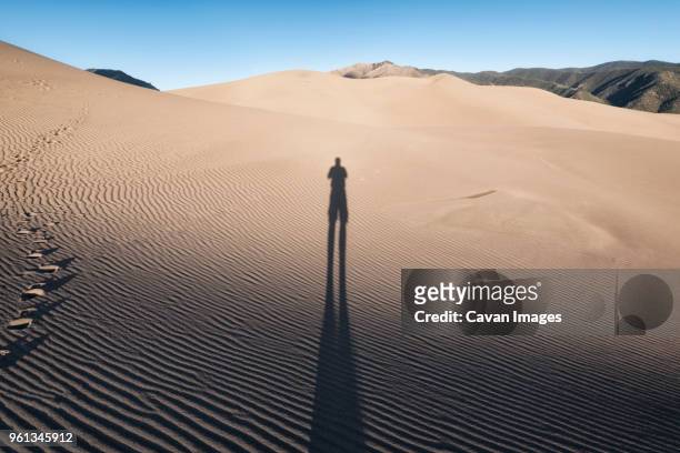 shadow of person on sand - great sand dunes national park stock pictures, royalty-free photos & images