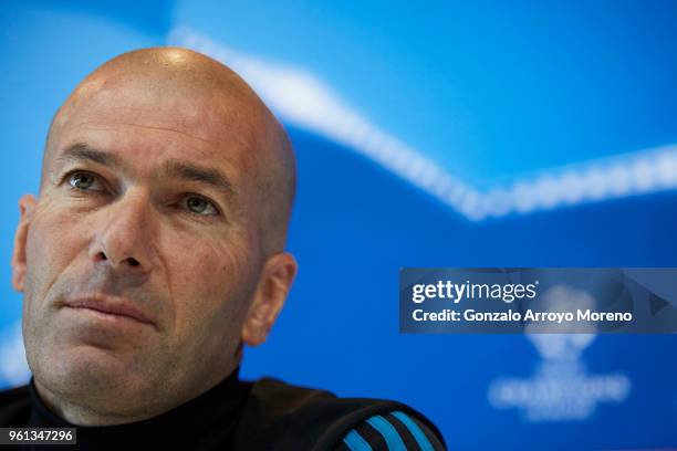 Head coach Zinedine Zidane of Real Madrid CF attends a press conference during the Real Madrid UEFA Open Media Day ahead of the UEFA Champions League...