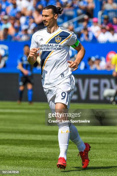 Los Angeles Galaxy forward Zlatan Ibrahimovic runs on the field during the LA Galaxy versus the Montreal Impact game on May 21 at Stade Saputo in...
