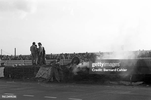 Mercedes 300 SLR, 24 Hours of Le Mans, Le Mans, 11 June 1955. Aftermath of the awful accident that killed 84 people, including driver Pierre Levegh...