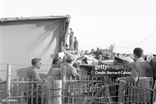 Mercedes 300 SLR, 24 Hours of Le Mans, Le Mans, 11 June 1955. Aftermath of the awful accident that killed 84 people, including driver Pierre Levegh...