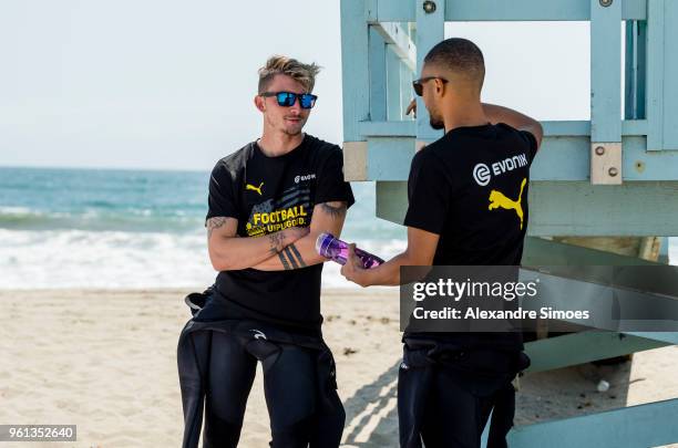 Jeremy Toljan and Maximilian Philipp of Borussia Dortmund at the Venice Beach during Borussia Dortmund's USA Training Camp in the United States on...