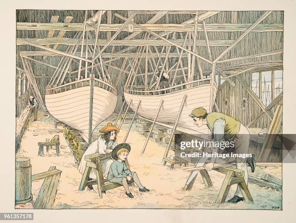 The Shipbuilder, from Four and Twenty Toilers, pub. 1900 colour lithograph. Accompanies verse by E.V. Lucas Edward Verrall Lucas 1868 ? 1938;