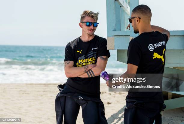 Jeremy Toljan and Maximilian Philipp of Borussia Dortmund at the Venice Beach during Borussia Dortmund's USA Training Camp in the United States on...