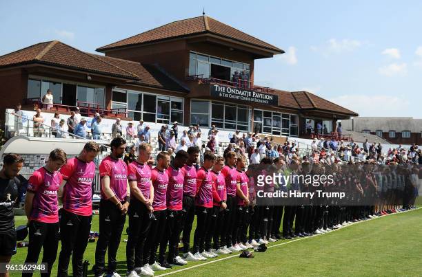 Minutes silence is held in memory of those who sadly lost their lives in the Manchester attacks a year ago today during the Royal London One-Day Cup...