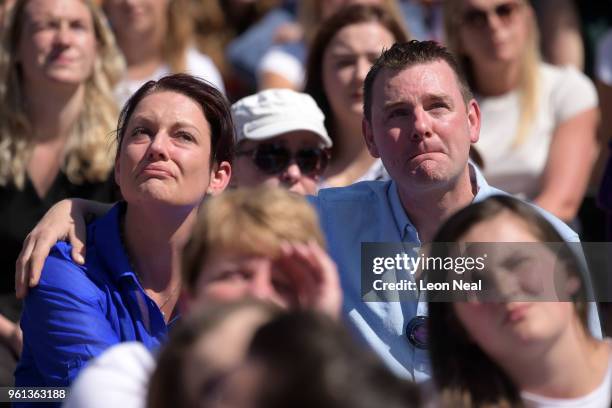 People reflect as they observe one minute silence during The Manchester Arena National Service of Commemoration at Manchester Cathedral on May 22,...