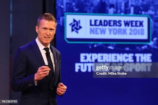 James Worrall, Founder and CEO Leaders speaks to open the Leaders Sport Business Summit 2018 at the TimeCenter on May 22, 2018 in New York City.