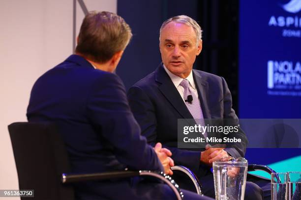 Commissioner Rob Manfred speaks during the Leaders Sport Business Summit 2018 at the TimeCenter on May 22, 2018 in New York City.