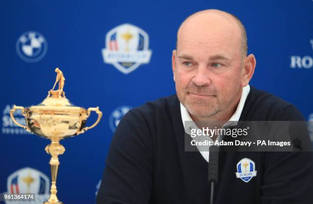 European Ryder Cup captain Thomas Bjorn announces his five vice captains during a press conference at Wentworth Golf Club, Surrey.