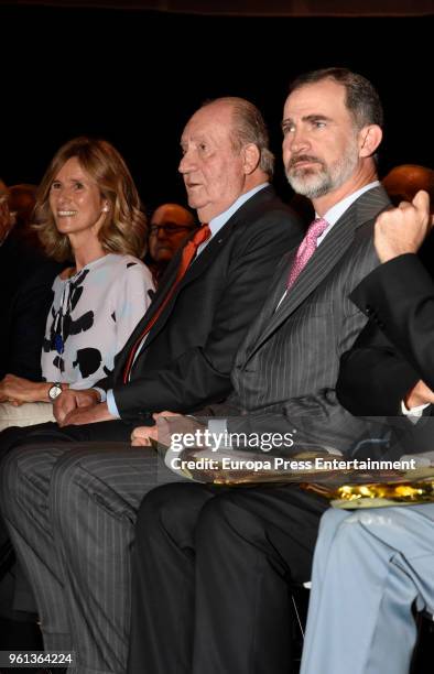 Cristina Garmendia, King Juan Carlos and King Felipe of Spain attend COTEC presentation on May 22, 2018 in Madrid, Spain.