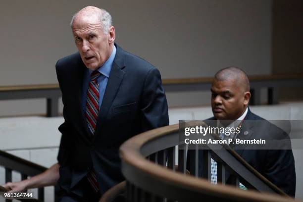 Director of National Intelligence Dan Coats departs a meeting on Capitol Hill on May 22, 2018 in Washington, DC. Leaders of the intelligence and law...