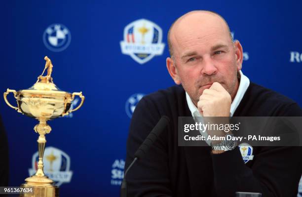 European Ryder Cup captain Thomas Bjorn announces his five vice captains during a press conference at Wentworth Golf Club, Surrey.