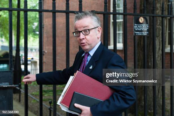 Secretary of State for Environment, Food and Rural Affairs Michael Gove leaves after a Cabinet meeting at 10 Downing Street in central London. May...