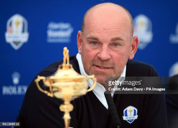 European Ryder Cup captain Thomas Bjorn announces his five vice captains during a press conference at Wentworth Golf Club, Surrey.
