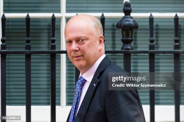 Secretary of State for Transport Chris Grayling arrives for a weekly cabinet meeting at 10 Downing Street in central London. May 22, 2018 in London,...