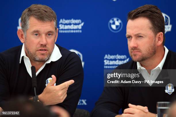 European Ryder Cup Vice-Captains Lee Westwood and Graeme McDowell during a press conference at Wentworth Golf Club, Surrey.