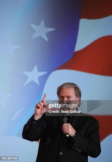 Steve Bannon, former White House Chief Strategist to U.S. President Donald Trump, speaks at a debate with Lanny Davis, former special counsel to Bill...