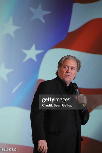 Steve Bannon, former White House Chief Strategist to U.S. President Donald Trump, speaks at a debate with Lanny Davis, former special counsel to Bill...