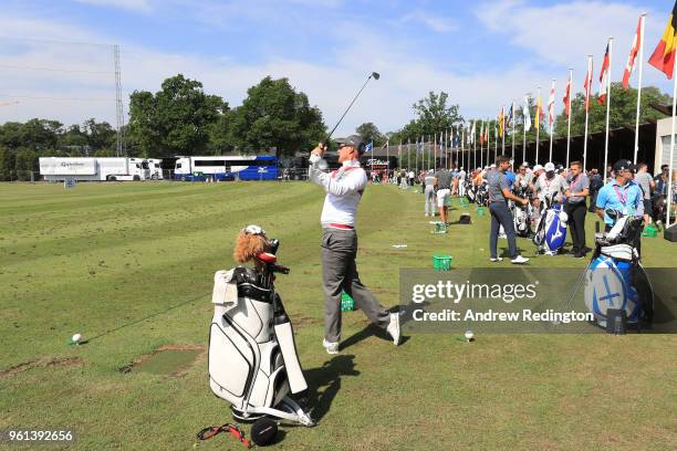 Mikko Ilonen of Finland on the practice ground during previews for the BMW PGA Championship at Wentworth on May 22, 2018 in Virginia Water, England.