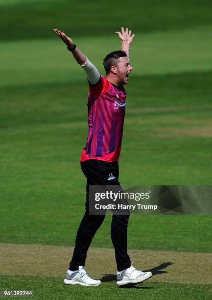 Ollie Robinson of Sussex appeals during the Royal London One-Day Cup match between Somerset and Sussex at The Cooper Associates County Ground on May...