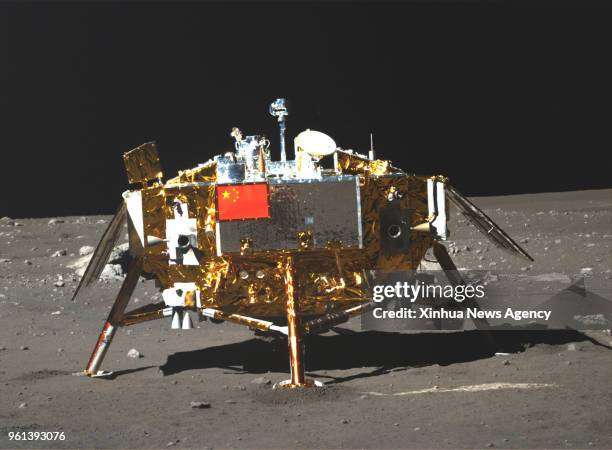 May 21, 2018 -- Photo taken by the panoramic camera on the Yutu moon rover on Dec. 22, 2013 shows the Chang'e-3 moon lander during Chang'e-3 lunar...