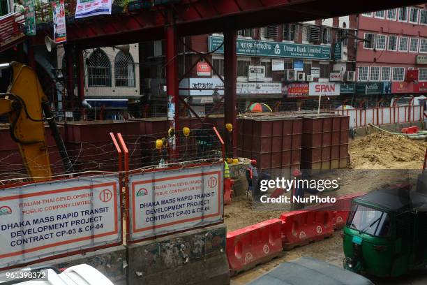 Bangladeshi labor works in Dhaka Mass Rapid Transit Development Project in Dhaka Capital City in Bangladesh, on May 22, 2018