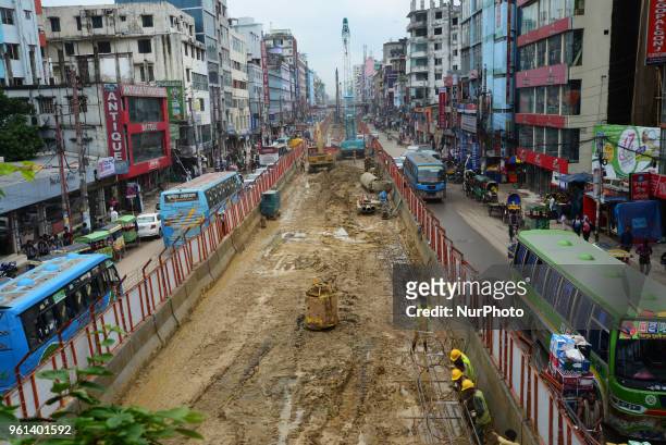 Bangladeshi labor works in Dhaka Mass Rapid Transit Development Project in Dhaka Capital City in Bangladesh, on May 22, 2018