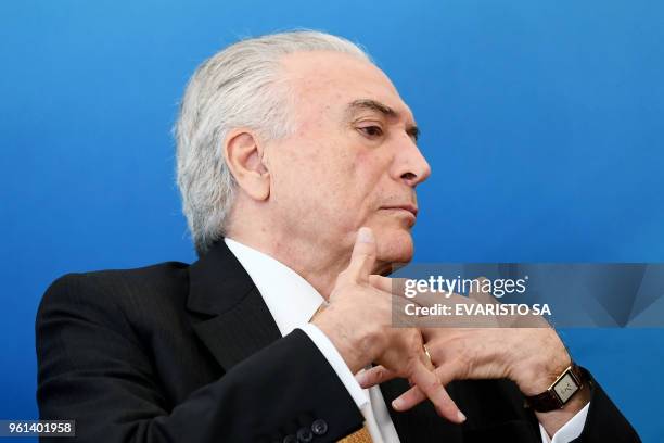 Brazilian President Michel Temer attends the launching event of a platform for the adherence to economic plans, at the Planalto Palace in Brasilia,...