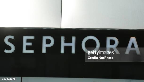 The logo of the French chain of cosmetics stores founded in 1969 Sephora is seen in the Munich pedestrian zone.