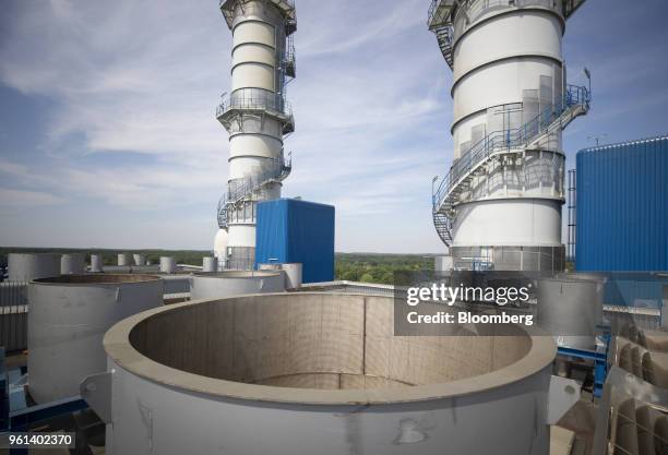 Security valve outlets stand at the coal powered power plant operated by RWE AG in Lingen, Germany, on Tuesday, May 22, 2018. RWE is transforming to...