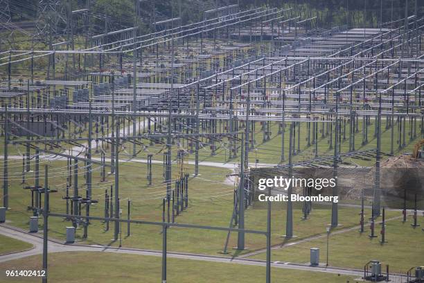 Power transmission station stands outside the coal powered power plant operated by RWE AG in Lingen, Germany, on Tuesday, May 22, 2018. RWE is...